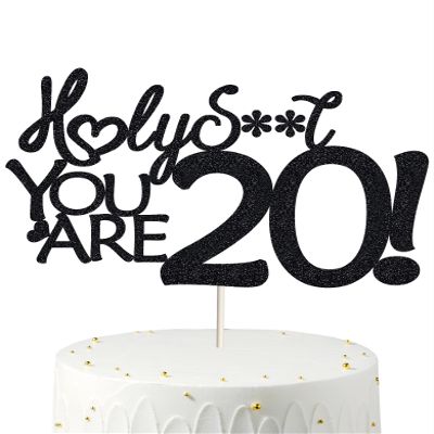 20 Funny Birthday Cake Toppers-Black Glitter, Twenty Cake Topper, 20 cake toppers, 20th birthday decorations,20th Birthday Cake Topper, 20 Decorations for Cake, 20 Birthday Decorations