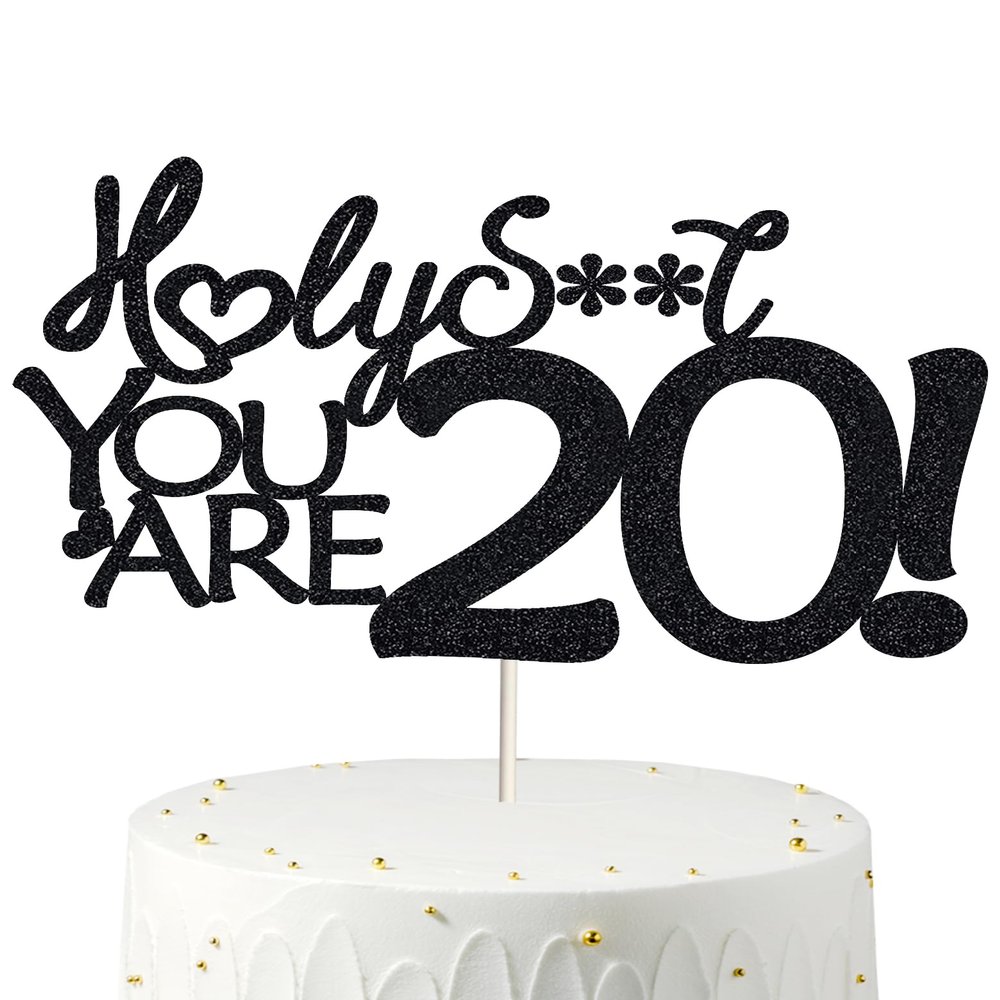 20 Funny Birthday Cake Toppers-Black Glitter, Twenty Cake Topper, 20 cake toppers, 20th birthday decorations,20th Birthday Cake Topper, 20 Decorations for Cake, 20 Birthday Decorations