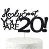 20 Funny Birthday Cake Toppers-Black Glitter, Twenty Cake Topper, 20 cake toppers, 20th birthday decorations,20th Birthday Cake Topper, 20 Decorations for Cake, 20 Birthday Decorations view 1