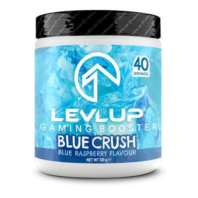 LevlUp Blue Crush Gaming Booster, Energy, Focus and Concentration Drink Powder for Gamers with Taurine, Caffeine, L-Tyrosine and Vitamin B12, Blue Raspberry Flavour, 320 g, 40 Servings