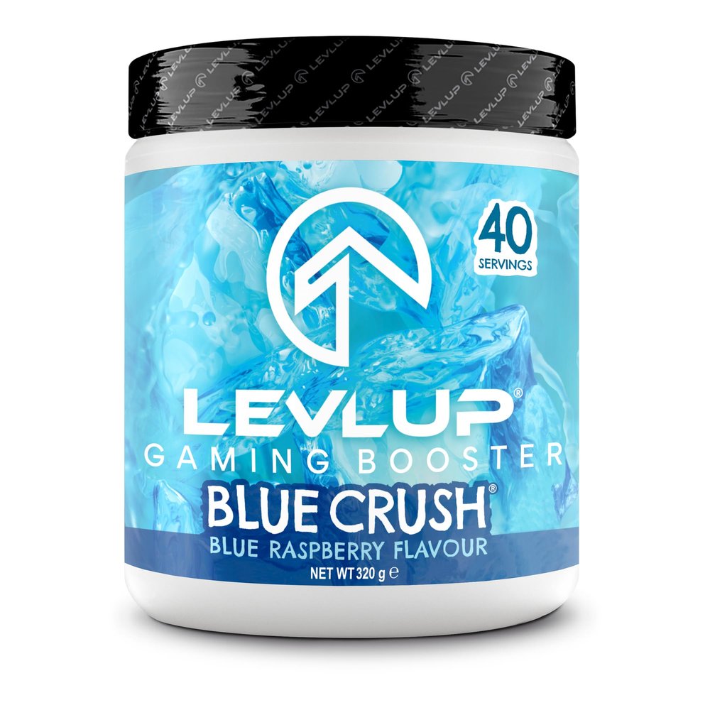LevlUp Blue Crush Gaming Booster, Energy, Focus and Concentration Drink Powder for Gamers with Taurine, Caffeine, L-Tyrosine and Vitamin B12, Blue Raspberry Flavour, 320 g, 40 Servings