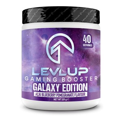 LevlUp Galaxy Edition Gaming Booster, Energy Drink Powder for Gamers with Taurine, Caffeine, L-Tyrosine and Vitamin B12, Sparkling Glow, Aai, Blueberry and Pomegranate Flavour, 320 g, 40 Servings