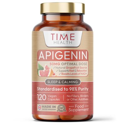 Apigenin - 50mg x 120 Capsules - 98%+ Purity - Optimal Dose for Sleep & Relaxation Support - NAD+ Booster - Grapefruit Source - UK Made - GMP Standards - Zero Additives (120 Count (Pack of 1))