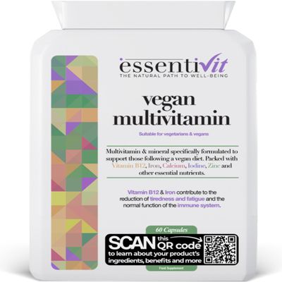 essentiVit Two per Day Multivitamin Vegan | Complete Daily Formula with 24 Vitamins, Minerals & Antioxidants | 60 Tablets | Supports Immune System, Energy & Overall Well-Being | 100% Plant-Based