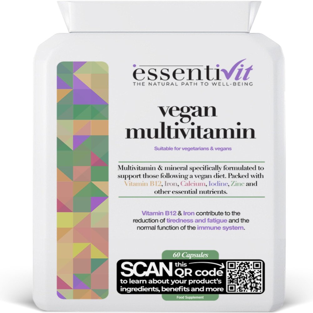 essentiVit Two per Day Multivitamin Vegan | Complete Daily Formula with 24 Vitamins, Minerals & Antioxidants | 60 Tablets | Supports Immune System, Energy & Overall Well-Being | 100% Plant-Based