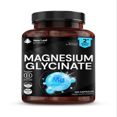 Magnesium Glycinate - 120 High Strength Capsules Pure 1040mg of Providing 208mg Elemental Per Serving -Magnesium Supplements  Bones, Muscle Health, Vegan, UK Made by New Leaf Products