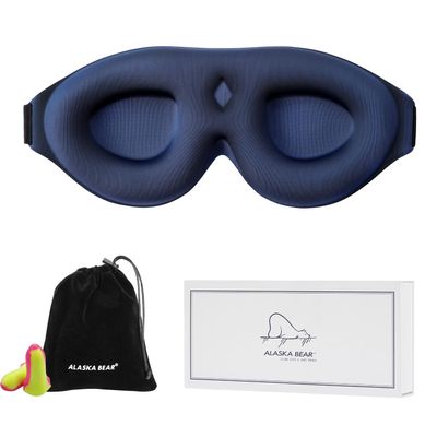 100% Blackout Sleep Mask Most Comfortable Contoured Eye Cups and Nose Covering for Women Men, ALASKA BEAR 3D Pillowy Soft Light Blocking Eye Mask 0 Pressure on Eyelids & Eyelashes (Haze Blue)