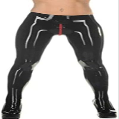 Latex Gummi Rubber Crotch Red Zipped Tiights Trousers Pants 0.4mm,Small