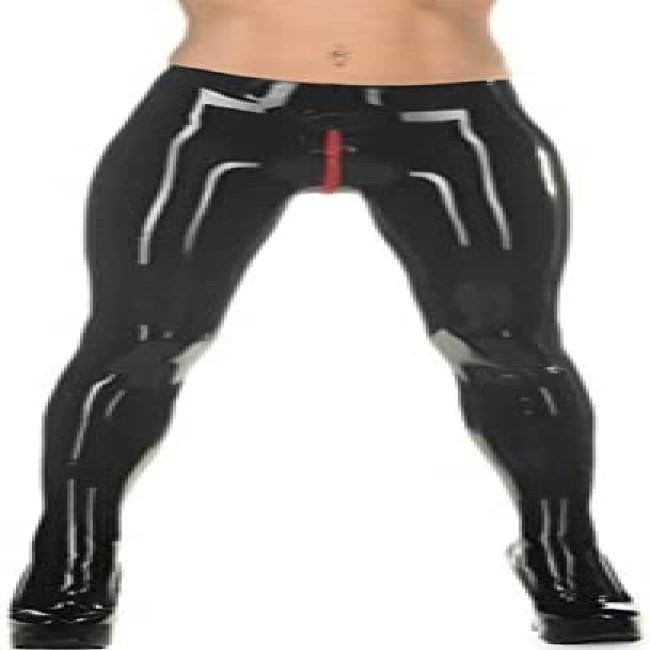 Latex Gummi Rubber Crotch Red Zipped Tiights Trousers Pants 0.4mm,Small