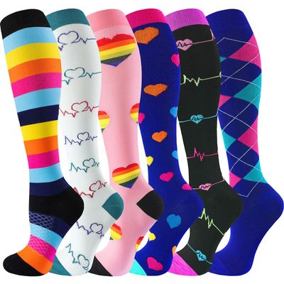 bropite Flora Compression Socks for Women & Men-Knee high 6 Pairs 20-30mmhg Support Running Nurse Travel, Multicolored 07, Small-Medium