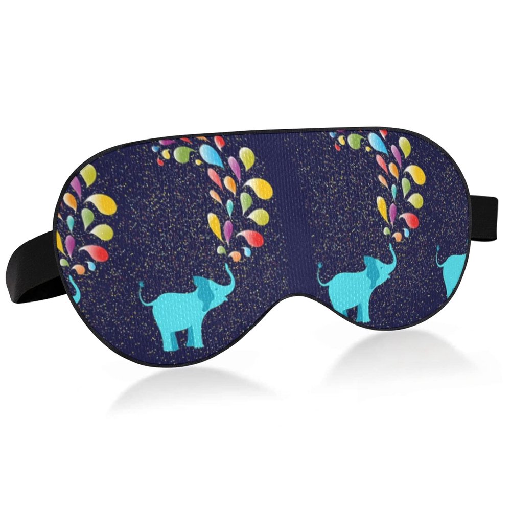 Turquoise Tiny Elephant Colorful Spraying Water Drops Eye Masks Cover Blocks Light Sleep Mask Shade Cover Blindfold Relaxing Eyeshade Cover with Adjustable Head Strap for Men Women Kids