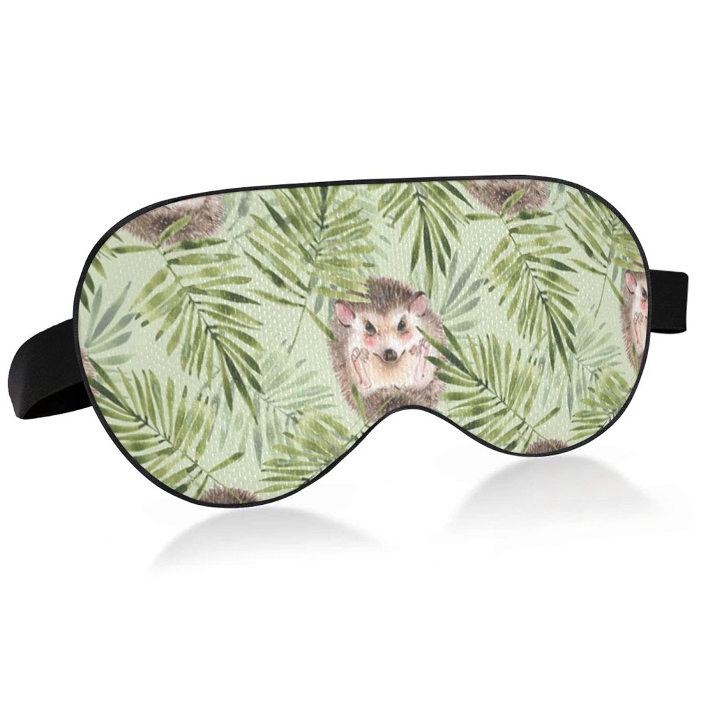 Baby Hedgehogs Seamless Green Leaves Eye Masks Cover Blocks Light Sleep Mask Shade Cover Blindfold Relaxing Eyeshade Cover with Adjustable Head Strap for Men Women Kids