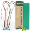 New Upgrade Tongue Scraper with Dual Scraping Head Fight Bad Breath, Metal Tongue Cleaner Help Oral Hygiene, Tongue Scraper for Adults and Kids, Two Colors in Pack, Travel Friendly, by RONAVO view 1