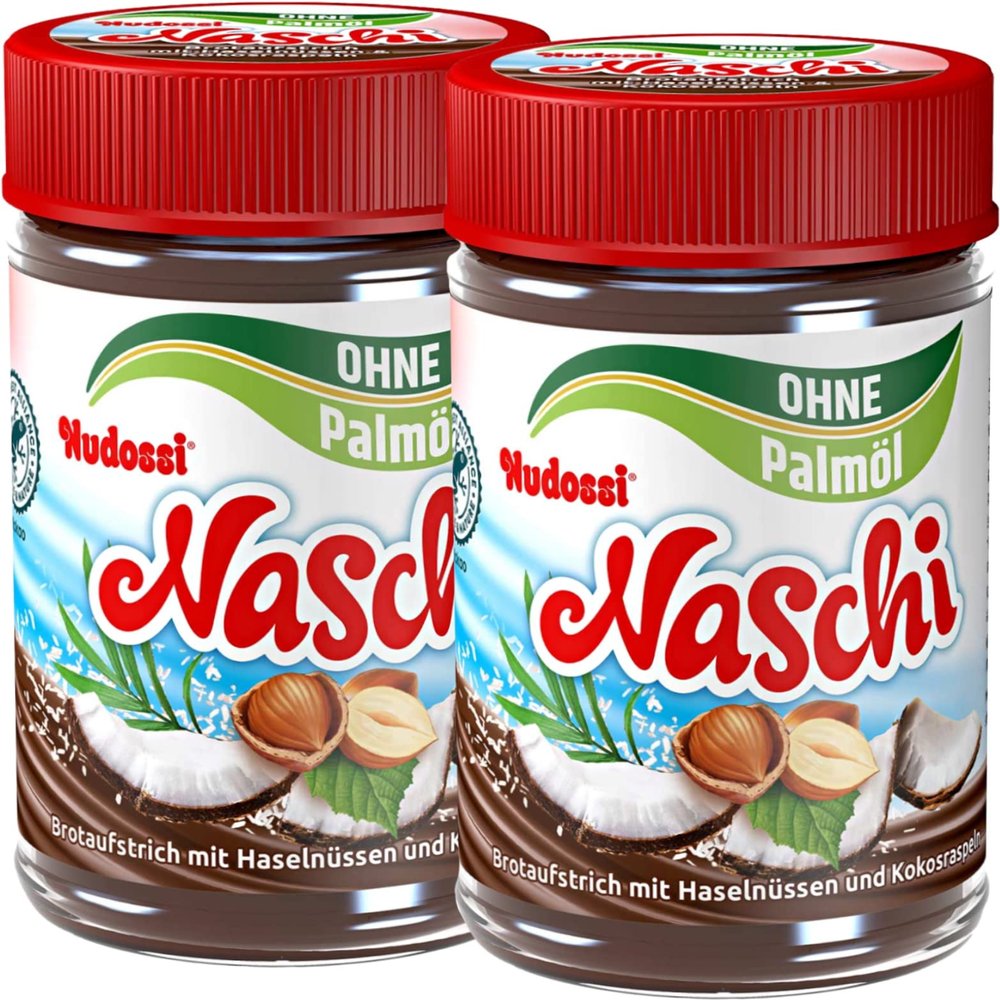 NUDOSSI Bread Spread Naschi 2x300g (21.16 Oz) - Without Palm Oil - Hazelnut Spread with grated Coconut/Germany