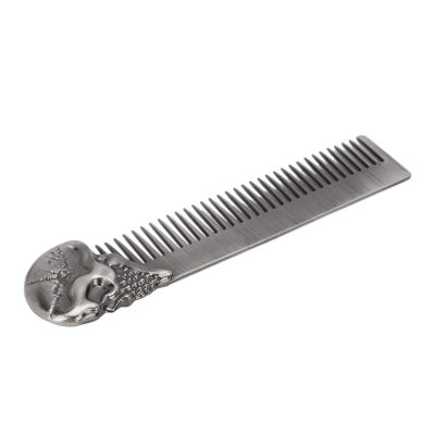 Silver Skull Beard Comb, Pocket Beard Comb Zinc Alloy Skull Pattern Hair Styling Mustache Sha Oil Hair Comb