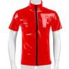 Men's Leather T-Shirt Made in Germany High Gloss Wetlook Patent Look Faux Leather in Black Lingerie for Men Underwear Muscle Shirt Short Sleeve Clubwear Patent Look Tops, Red 02, XXXXXXL view 2