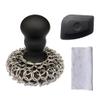 316 Upgraded Chainmail Scrubber with Silicone Handle Cast Iron Cleaner for Cast Iron Grill Pan Skillet Wok Bakeware Ergonomic to Hold Easy to Use Dishwasher Safe, Scrubber + Scraper + Towel (Black) view 1