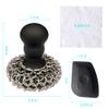 316 Upgraded Chainmail Scrubber with Silicone Handle Cast Iron Cleaner for Cast Iron Grill Pan Skillet Wok Bakeware Ergonomic to Hold Easy to Use Dishwasher Safe, Scrubber + Scraper + Towel (Black) view 4