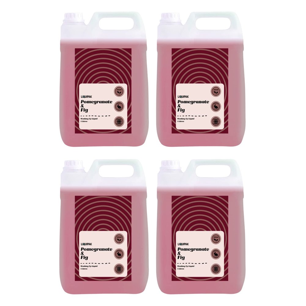 Liquipak Vegan Washing Up Liquid Pomegranate & Fig | New Improved Formula, 100% Vegan & Cruelty-Free, Concentrated Dish Soap, UK-Made Family Value (4x5 Litres)