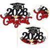 1Pc Congrats Grad 2026 Cake Topper Red Glitter Diploma Graduation Cap Cake Pick Congrats Class of 2026 Cake Decorations for 2026 Graduation Theme High School Boys Girls Graduate Party Supplies view 3