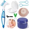 Denture Box Set, Retainer Case Denture Bath Cleaning kit, Denture Box with Mirror, with 2 Aligner Removal Tool, Chewies and Denture Brush for Braces Or Dentures Cleaning Storage for Travel view 1