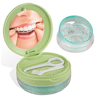 DIDATOOL Denture Box Leak-Proof Dental Retainer Case, Portable Denture Bath with Mirror, Removal Tool and Extra Storage Layer, Denture Case Perfect for Traveling and Daily Use (Green)