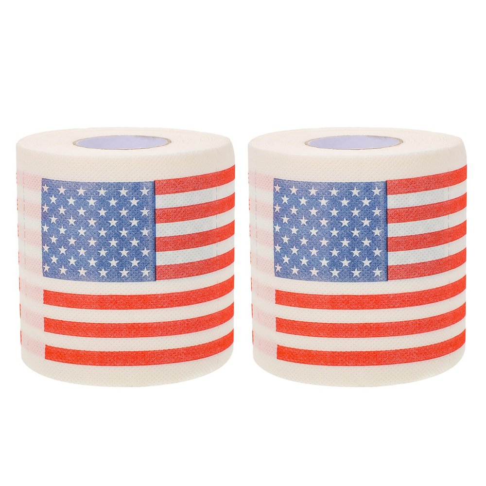 TOYANDONA 3-Ply American Flag Toilet Paper Rolls 2 Pack 150 Sheets Flexible and Absorbent Decorative Printed Tissue Paper for Bathroom Use