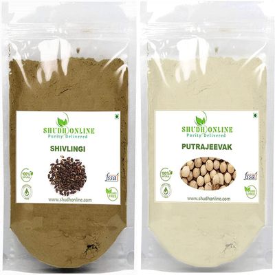 AOZA Shudh Online Sivalingi and Putrajivak Seed Powder Combo (100 Grams Each), Putrajeevak and Shivlingi Beej Powder, Putrijivak, Putr Jivak, Shivalinga, Shivling
