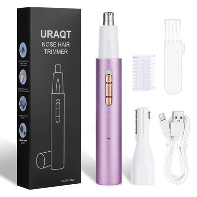 URAQT 2 in 1 USB Rechargeable Ear and Nose Hair Trimmer, Professional Painless Clipper, Waterproof Dual Edge Blades, Purple