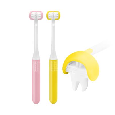 LEYUYO 3-Sided Kids Toothbrush, 2 Pack, Blue, Pink