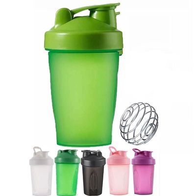 400ml Protein Shaker Bottle, Protein Shake Mixer, Shaker Cups Portable Pre Workout with Wire Mixball Blender Perfect for Mixing Powdered Shakes, Clear, BPA Free and DEHP-free, Dishwasher Safe (Green)