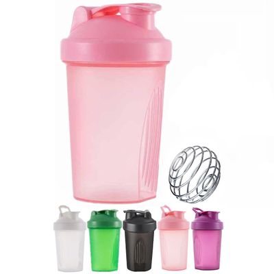 400ml, Protein Shaker Bottle, with Wire Mixing Ball, Leak-Proof, BPA Free, Perfect for Mixing Powdered Shakes, Dishwasher Safe - Pink