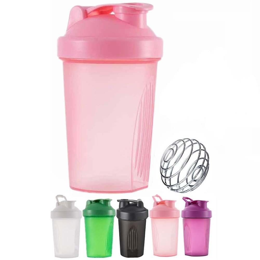 400ml, Protein Shaker Bottle, with Wire Mixing Ball, Leak-Proof, BPA Free, Perfect for Mixing Powdered Shakes, Dishwasher Safe - Pink