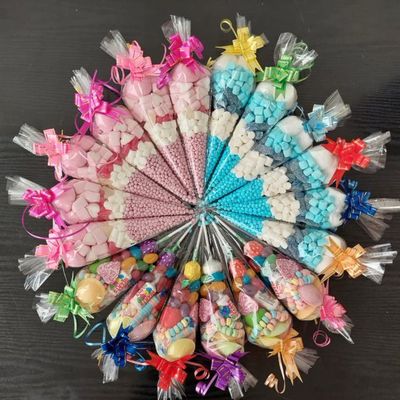 Pre Filled Millions Retro Sweet Cones Colours Kids Party Bags Children's Birthday party anniversary christening baby shower gender reveal wedding (Pink Strawberry, 1 Count (pack of 1))