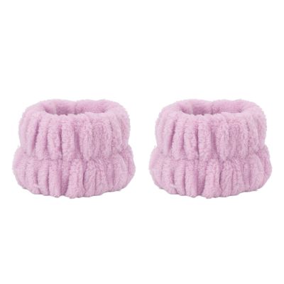 BEIJIALY 1 Pair Face Washing Wristbands Strong Water Absorption Skin Friendly Soft Pure Color Women's Wrist Towels for Home Travel, Wristbands for Washing Face, Absorbent Wristbands (Purple)