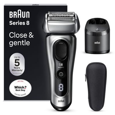 Braun Series 8 Electric Shaver for Men, 4+1 Shaving Elements & Precision Long Hair Trimmer, SmartCare Center, Wet & Dry Electric Razor For Men with 60 Min. Runtime, Gifts for Men,8567cc, Silver