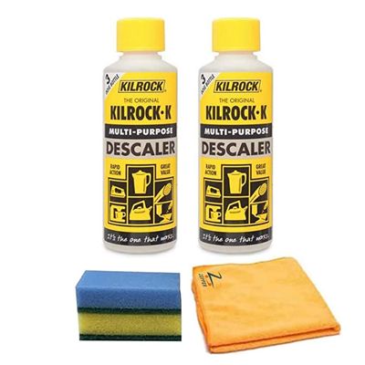 250ml Multi-Purpose Descaler With 1x Microfiber Cloth & 2x Cleaning Sponge | For Appliances, Sinks, Taps, Tiles and Any Surfaces | Pack of 2.