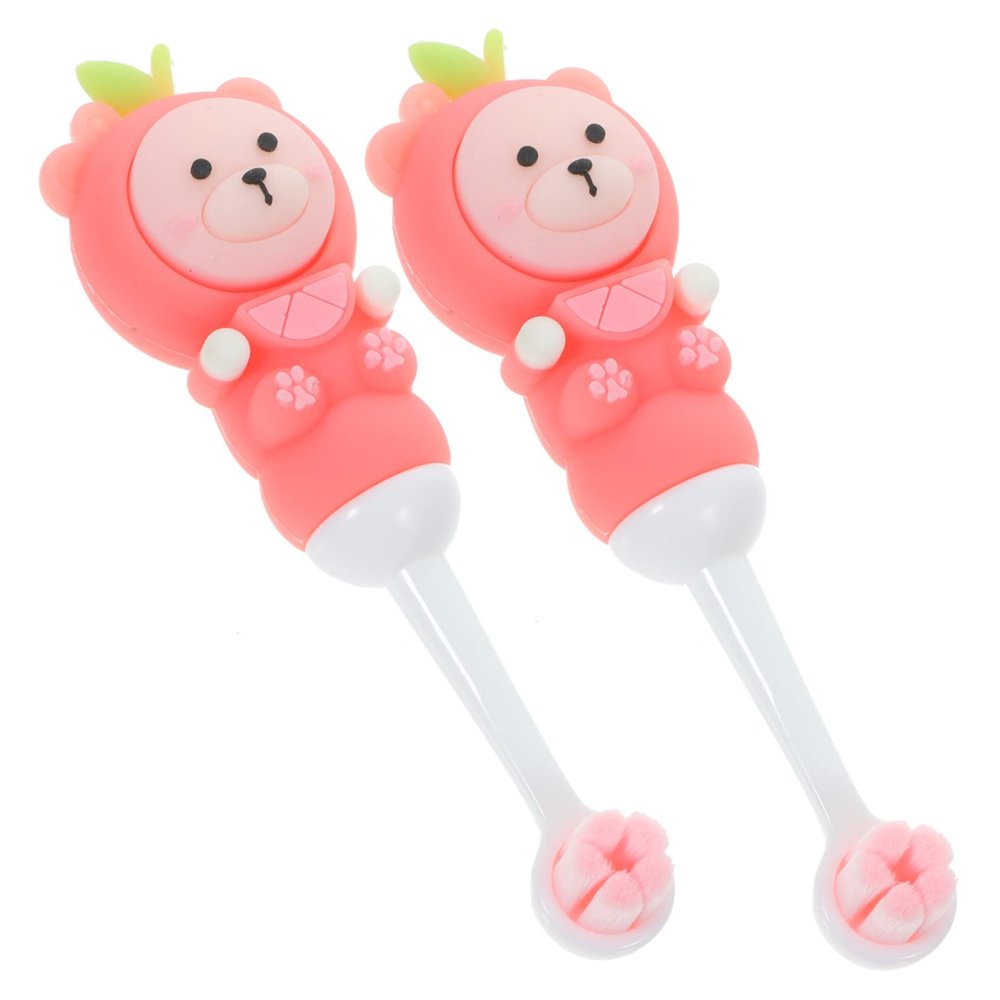 Toyvian 2pcs Extra Soft Manual Toothbrushes for Toddlers Fruit Bear Cartoon Gentle Bristles Ergonomic Grip Round Head Boys and Girls