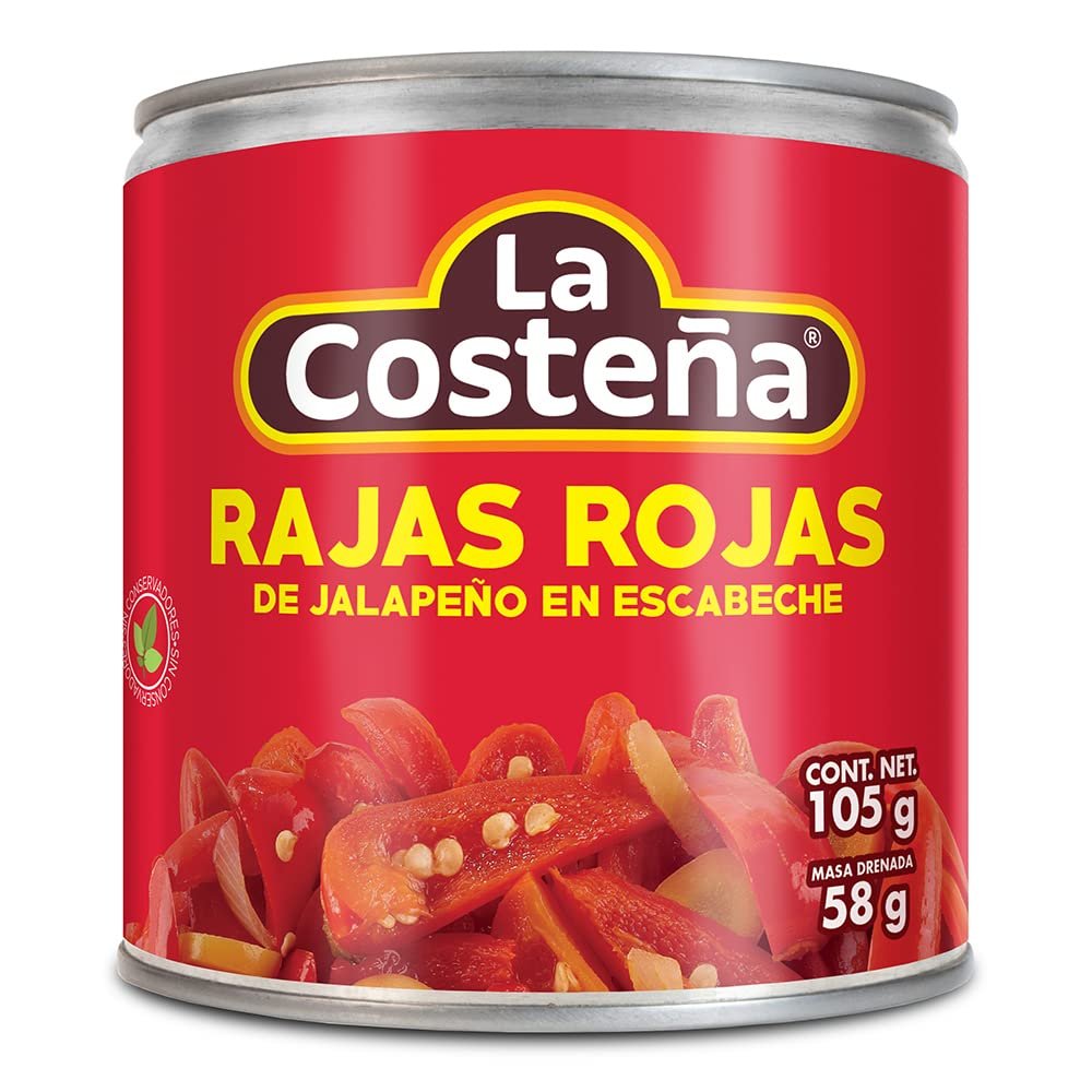 La Costena Jalapeno Red Slices 24 x 199g, Mexican Red Jalapeno Peppers, Canned Pickled Jalapeno, Sliced Jalapeno Peppers (Pack 24)