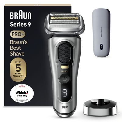 Braun Series 9 PRO Electric Shaver For Men, 5 Pro Shave Elements and Precision Long Hair ProTrimmer, PowerCase, Wet and Dry Electric Razor With 60min Runtime, Made In Germany, 9527s, Silver