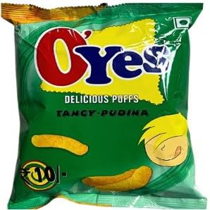 O'Yes Delicious Puffs Perfect for Snacking (Pack Of 4) Delicious Tasty And Twisty Treat Sold By Kidzbuzz (O'Yes Pudina)