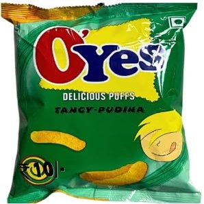 O'Yes Delicious Puffs Perfect for Snacking (Pack Of 4) Delicious Tasty And Twisty Treat Sold By Kidzbuzz (O'Yes Pudina)