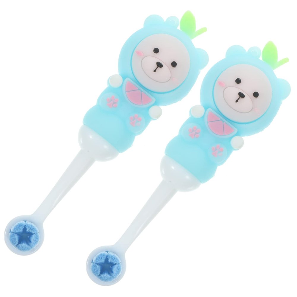 TOYANDONA Children's Toothbrush Set 2pcs Cute Bear Shape Extra Soft Thin Bristles Gentle on Teeth and Gums Round Head for 0-9 Years Old
