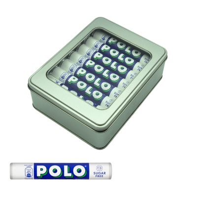 Polo Mints Sugar-Free 16 x 34g Large Tubes Bundle with TinTastic Silver Refillable Window Lid Tin For Desk or Travel