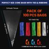 14x26cm Sweet Cone Bags with Twist Ties and Ribbons, 100Pcs Cellophane Crystal Clear Sweet bags, Triangle Sweet Party Cones Bags Perfect for Halloween, Christmas, Candies and many more view 2