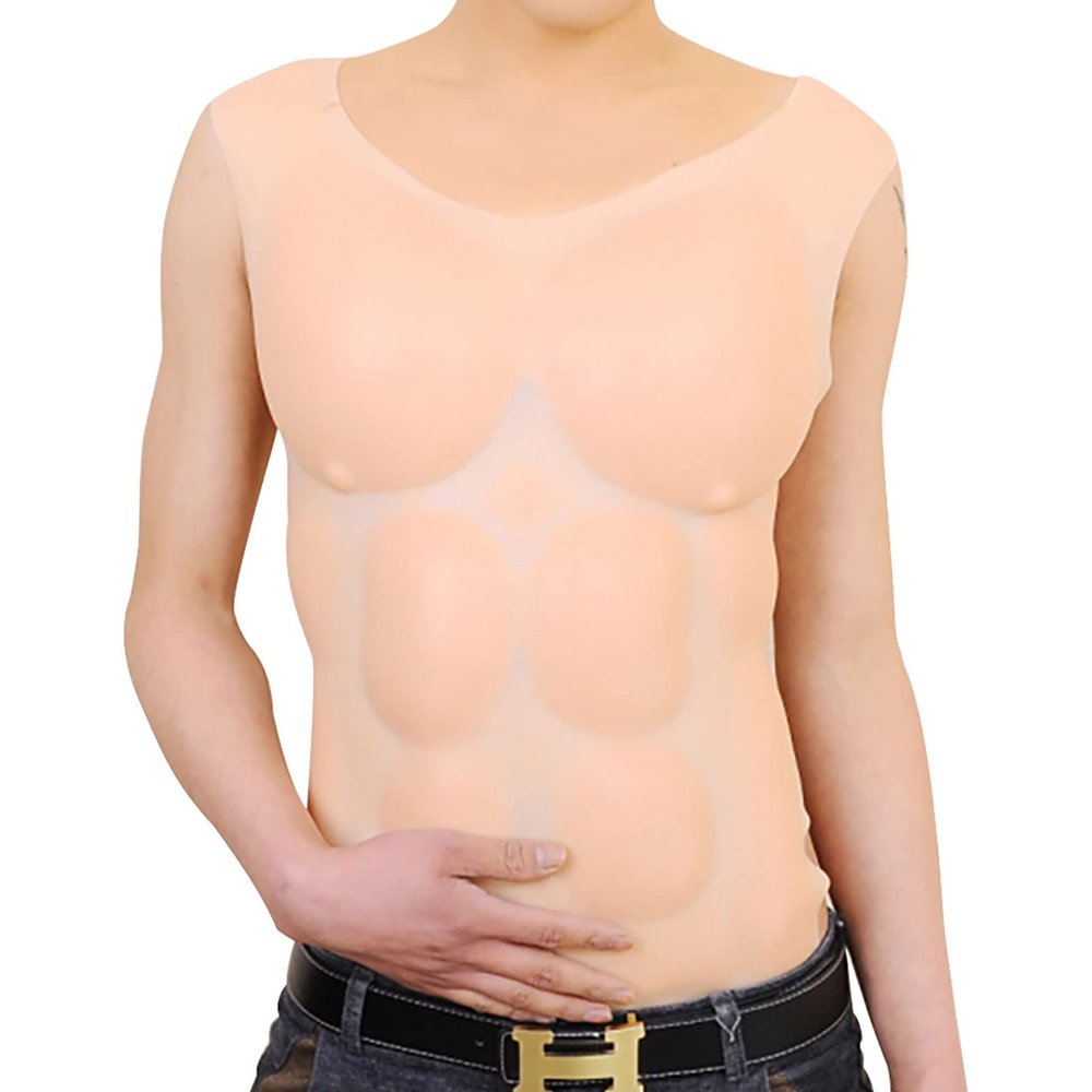 Realistic Male Chest Silicone Muscle Half-Length Muscle Suits Easy-To-Wear Abdominal Muscles Enhancer for Halloween Props