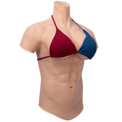 PROPFE Silicone Muscle Suit Breast Forms Male Abdominal Breastplate F Cup Fake Boobs for Crossdressers Cotton/Silicone Filled