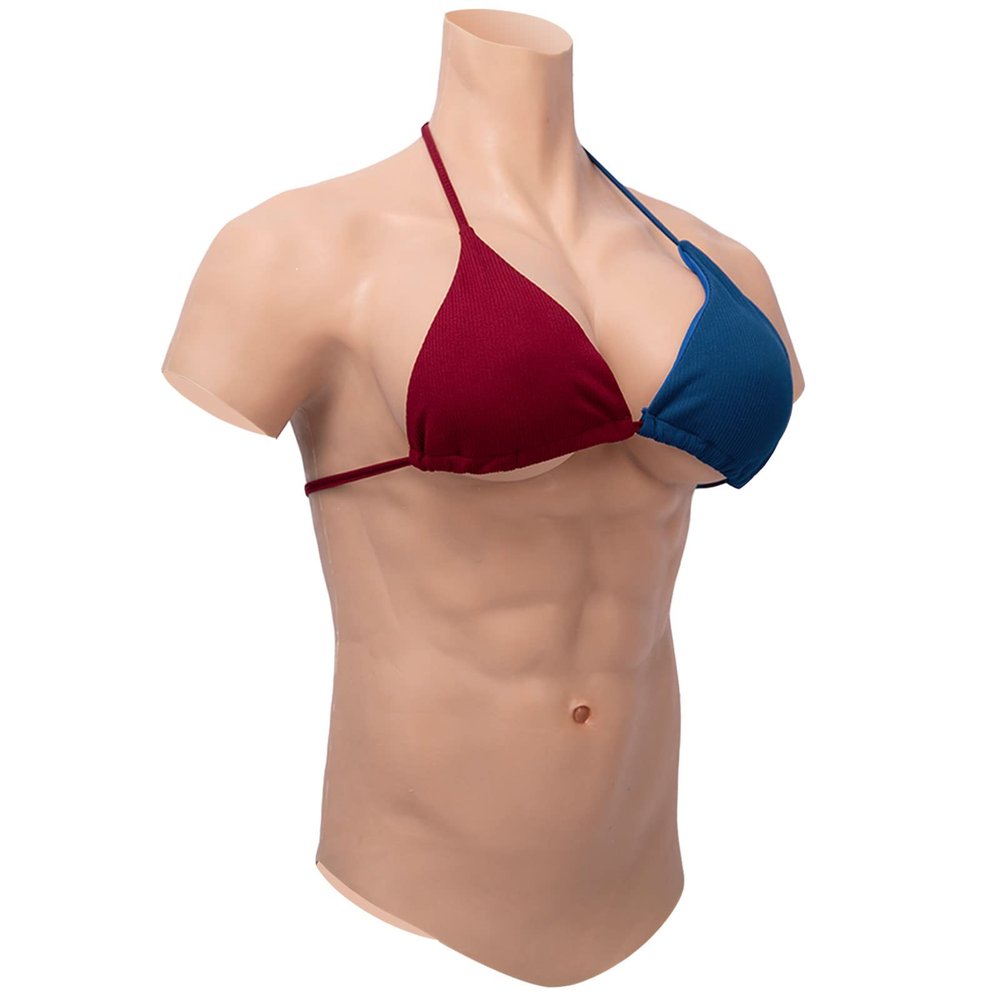 PROPFE Silicone Muscle Suit Breast Forms Male Abdominal Breastplate F Cup Fake Boobs for Crossdressers Cotton/Silicone Filled