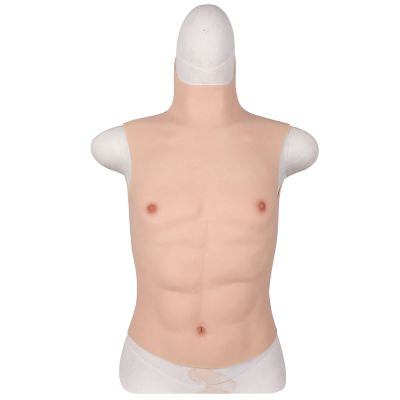 Silicone Muscle Chest Suit Half Body High Collar Abdominal Muscles Chest for Cosplay Male Shaper Belly Halloween Props