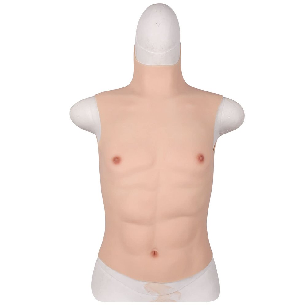 Silicone Muscle Chest Suit Half Body High Collar Abdominal Muscles Chest for Cosplay Male Shaper Belly Halloween Props
